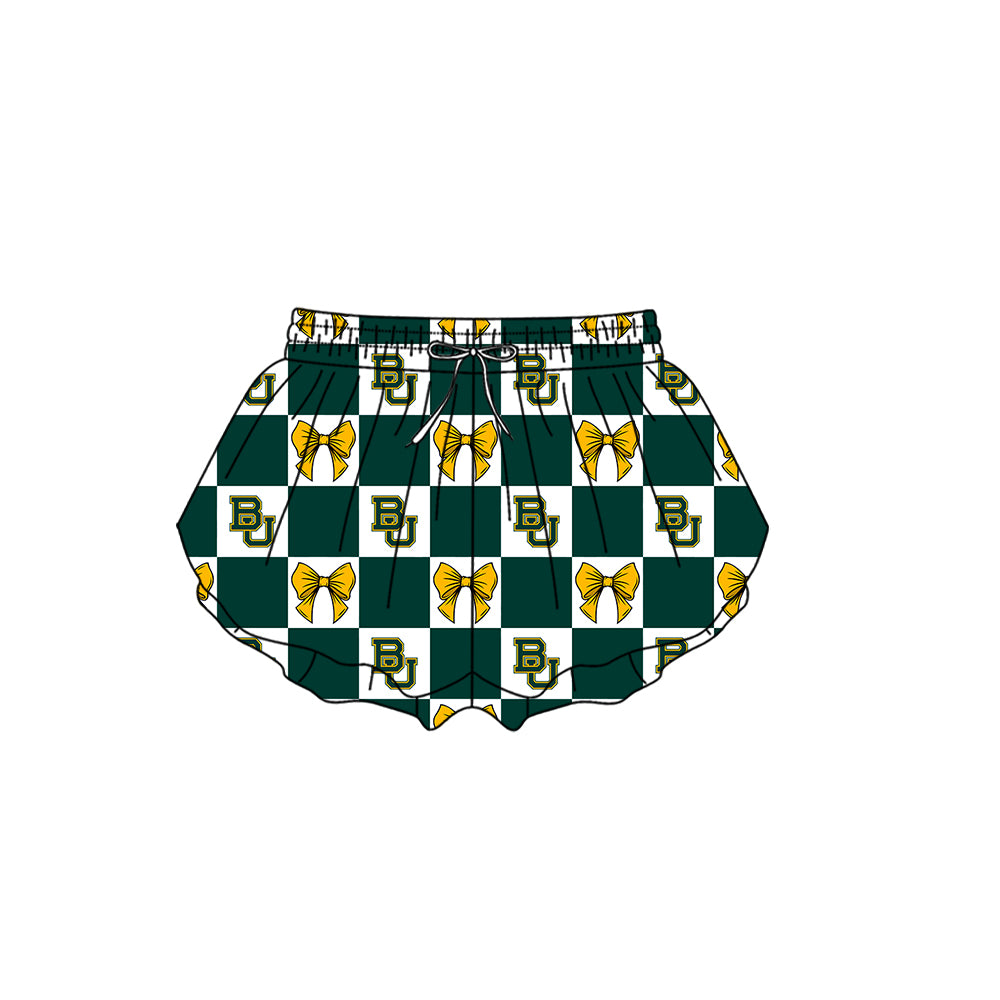 CUSTOM MOQ 5 Sibing Kids Clothing for Girls Baby Girls Green Bow Top Skirts Yoga Active Team Clothes Sets Knee Length Dress Shorts