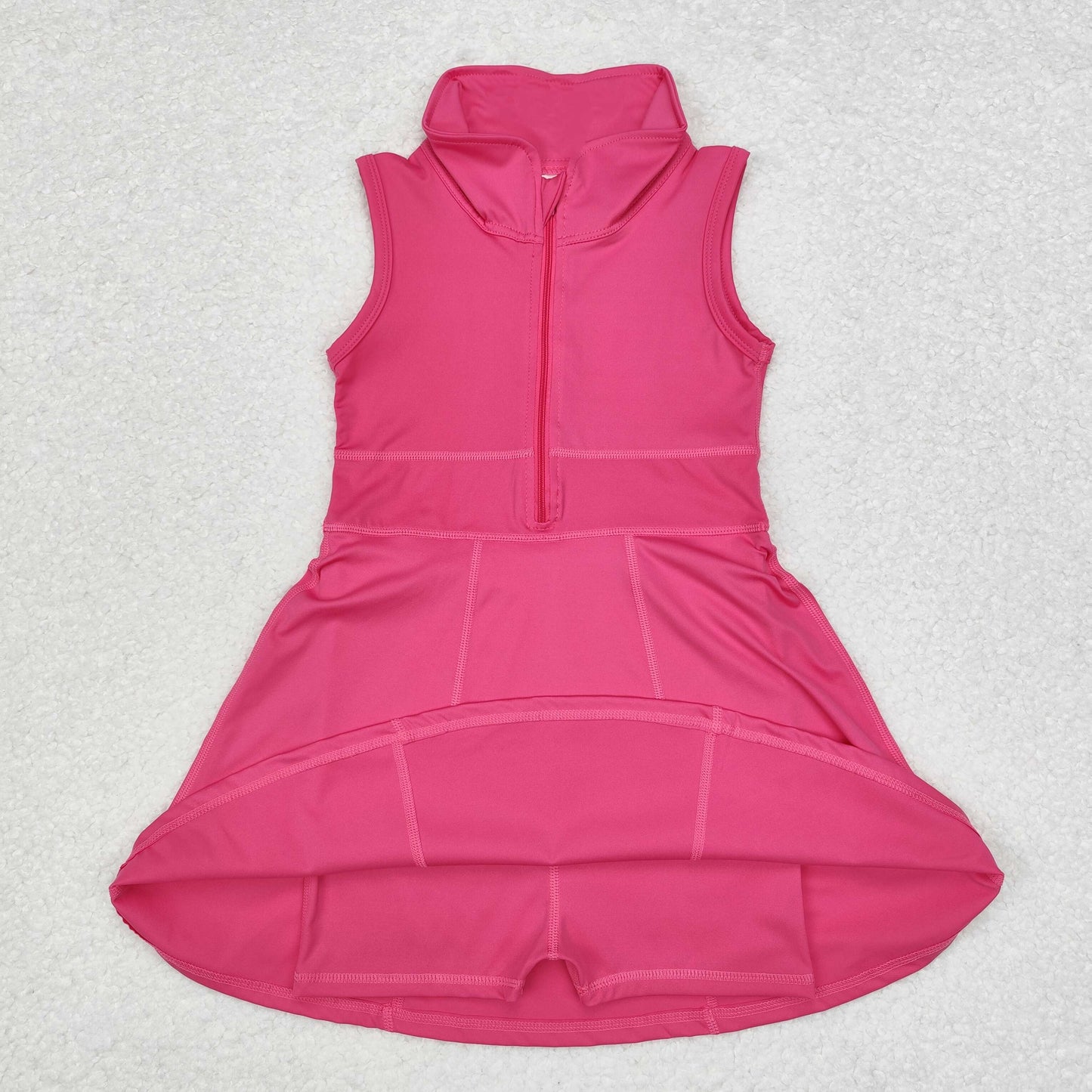 rts no moq GSD1379  Solid Rose Red Zipper Yoga Wear Sleeveless Dress