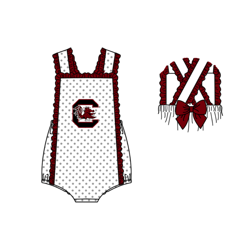 CUSTOM MOQ 5 Baby Girl Red C Summer Team Sleeveless Rompers