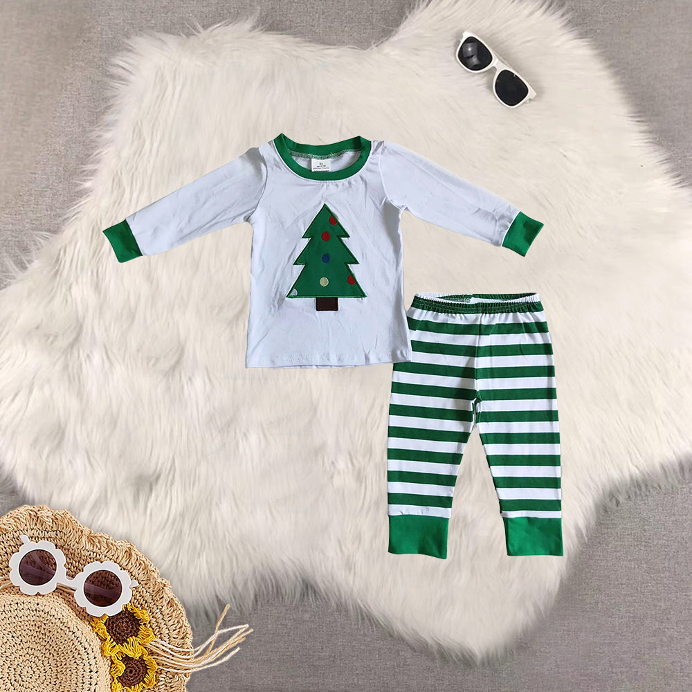8.21 RTS Sibling Baby Boys Girls Christmas tree applique girls sleep wear