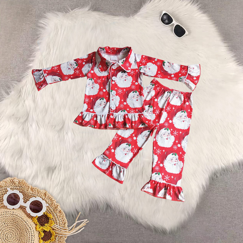 8.20 RTS Sibling Baby Boys Girls Santa print girls Chrismtas pajamas