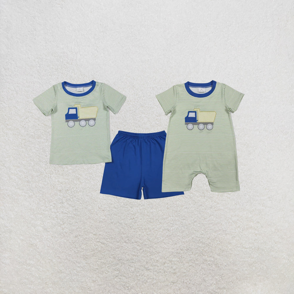 RTS Sibling Stripe constructions embroidery top shorts boys outfits