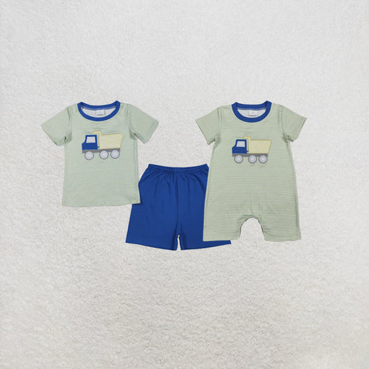 RTS Sibling Stripe constructions embroidery top shorts boys outfits