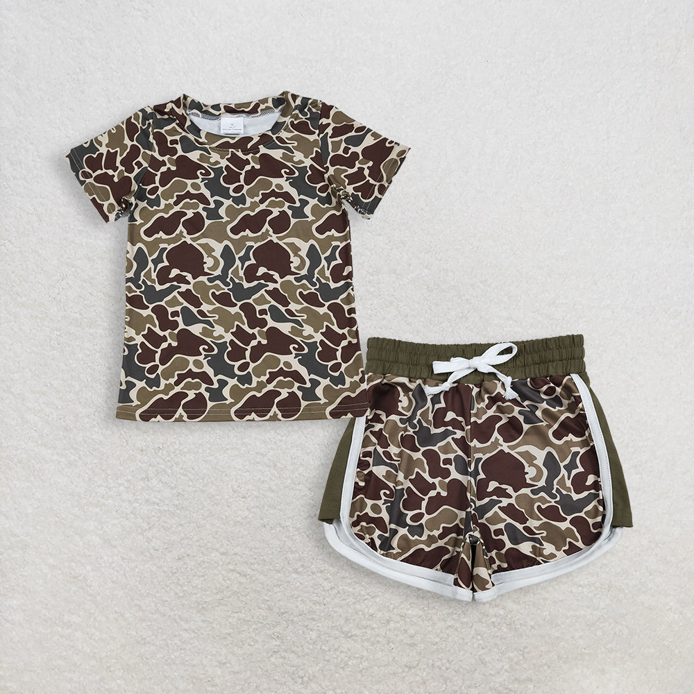 3.16 RTS NO MOQ （In stock）BT1648 + SS0745 Fashion Clothing For Baby Girls Southern Dark Khaki Camo Shirt Top Shorts Clothes Sets Dark Khaki Camo Shorts Bottom