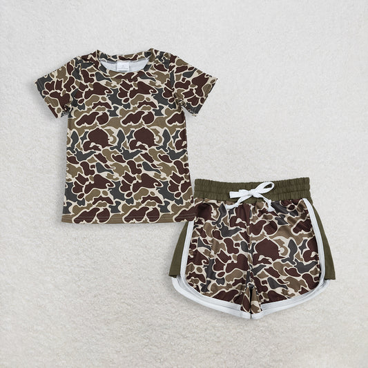 3.16 RTS NO MOQ （In stock）BT1648 + SS0745 Fashion Clothing For Baby Girls Southern Dark Khaki Camo Shirt Top Shorts Clothes Sets Dark Khaki Camo Shorts Bottom