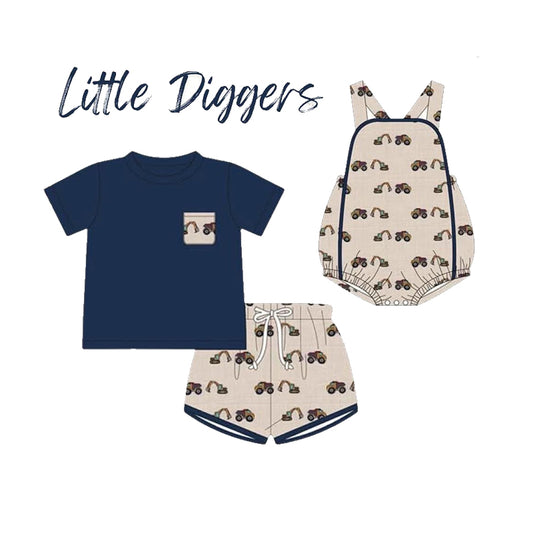 Stylish Boys' Short-Sleeved Navy Construction Top Paired with Shorts