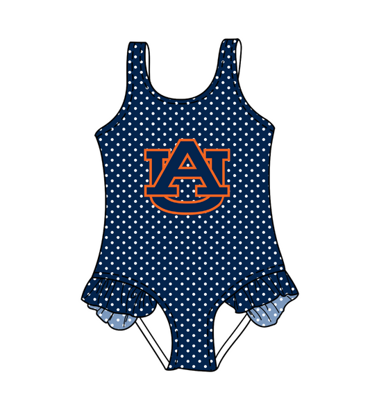 CUSTOM MOQ 5 Cute Comfortable Clothing For Kids Baby Girls Blue UA Polka Dots Ruffle One Piece Swimsuits