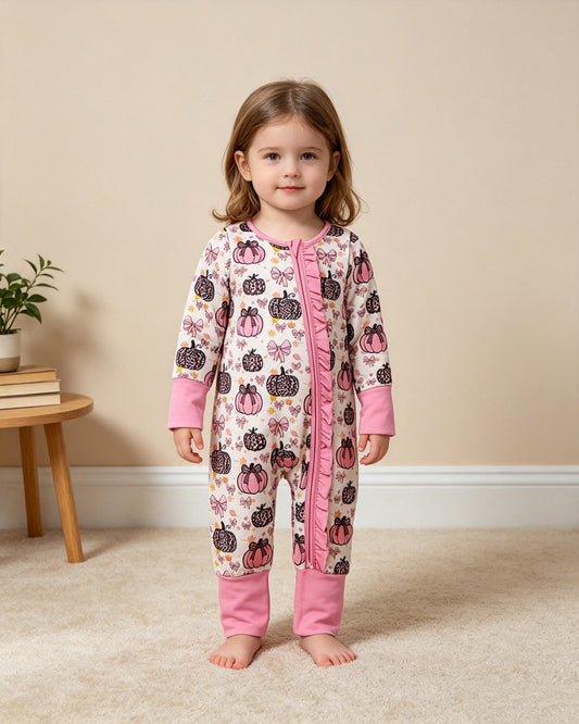 LR3061 RTS NO MOQ （In stock）milk silk Smocked Baby Boys Halloween Checkered Pumpkin Long Sleeve Romper（副本）