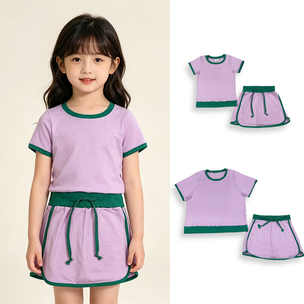 4.13 RTS Sibling Pink green cotton top skirt adult women and girls outfits