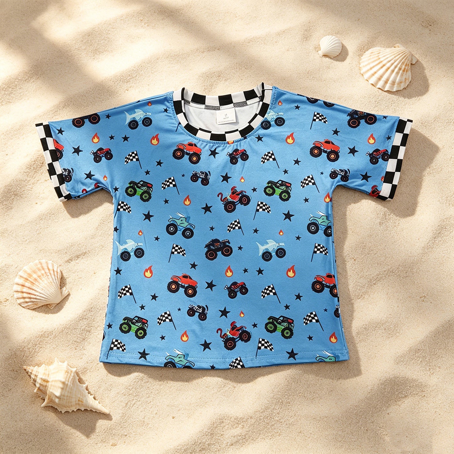 BT1496 RTS NO MOQ （In stock ）Plaid short sleeves flag truck kids boys summer shirt