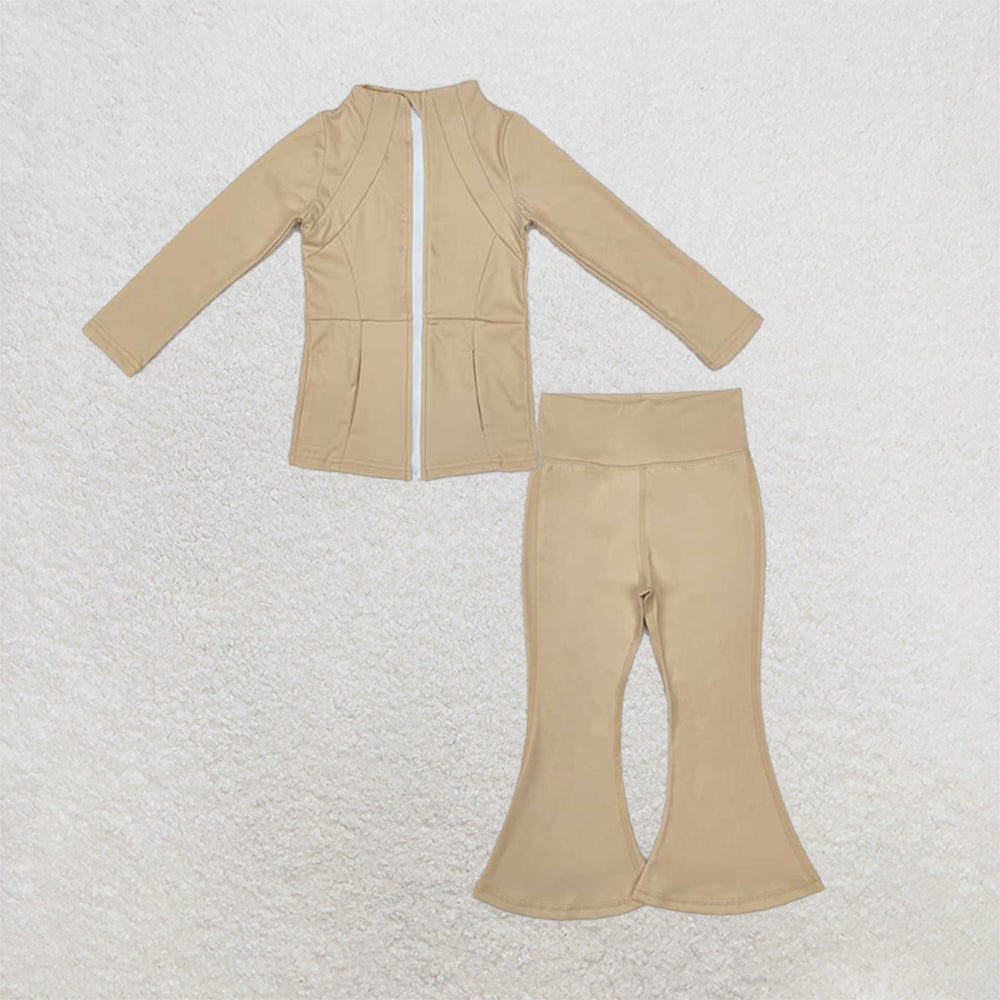 6.03  New Rts No Moq 8-9 Days By Air Arrived it Yellow Long-Sleeved Zippered Baby Girl Yoga Top And Pants Set Comfortable Breathable Organic Cotton Outfit for Infants