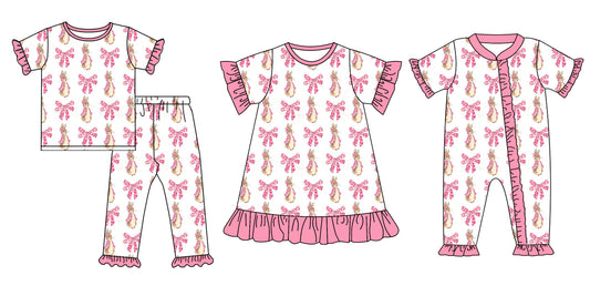 Baby Girls Easter Bow Bunny Zipper Bodysuit-Short Sleeve Pants Set-Short Sleeve Dress Pre-Order