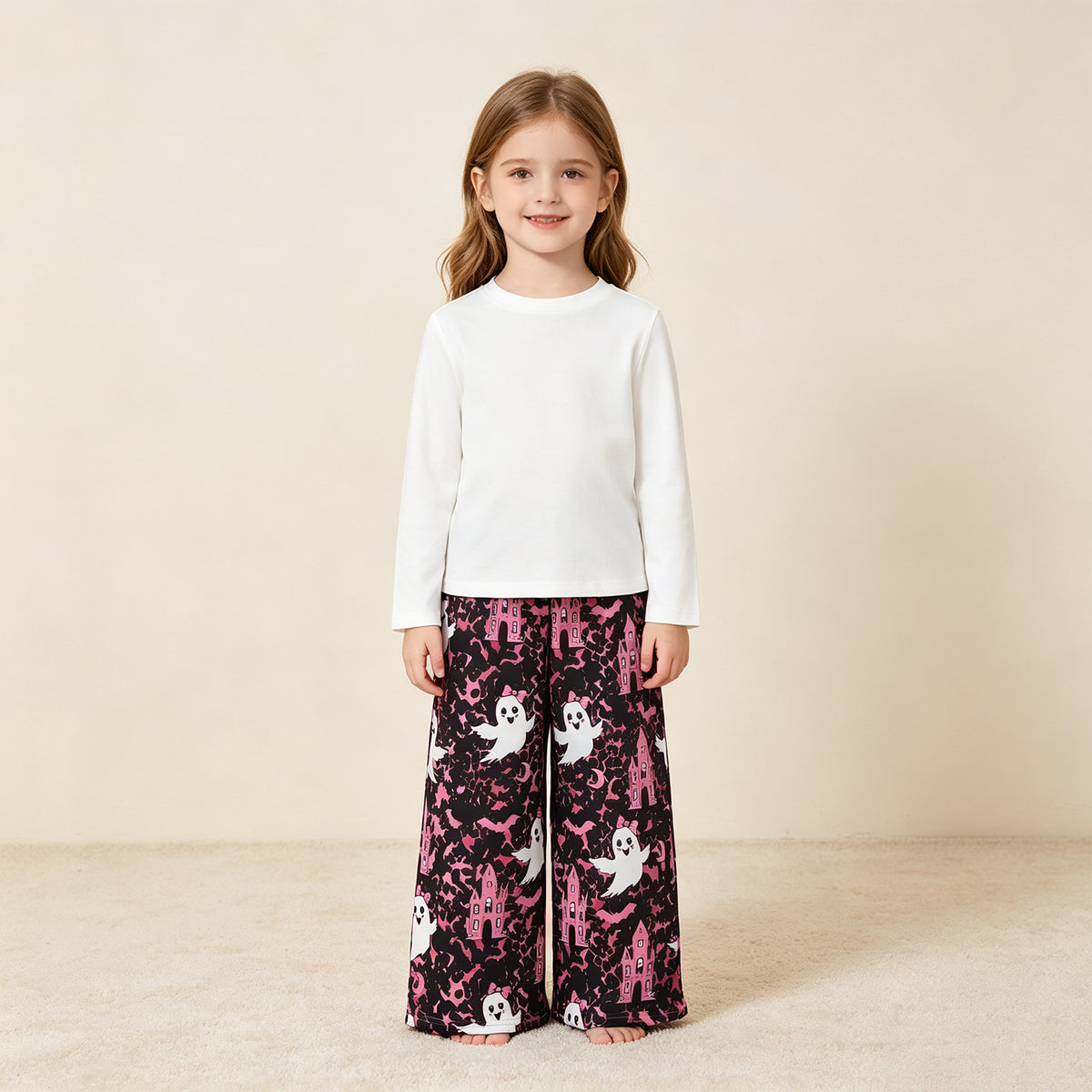 RTS NO MOQ （In stock）milk silk P1134 Baby Girls Ghosts Castles Bats Halloween Pockets Flare Pants Bottom