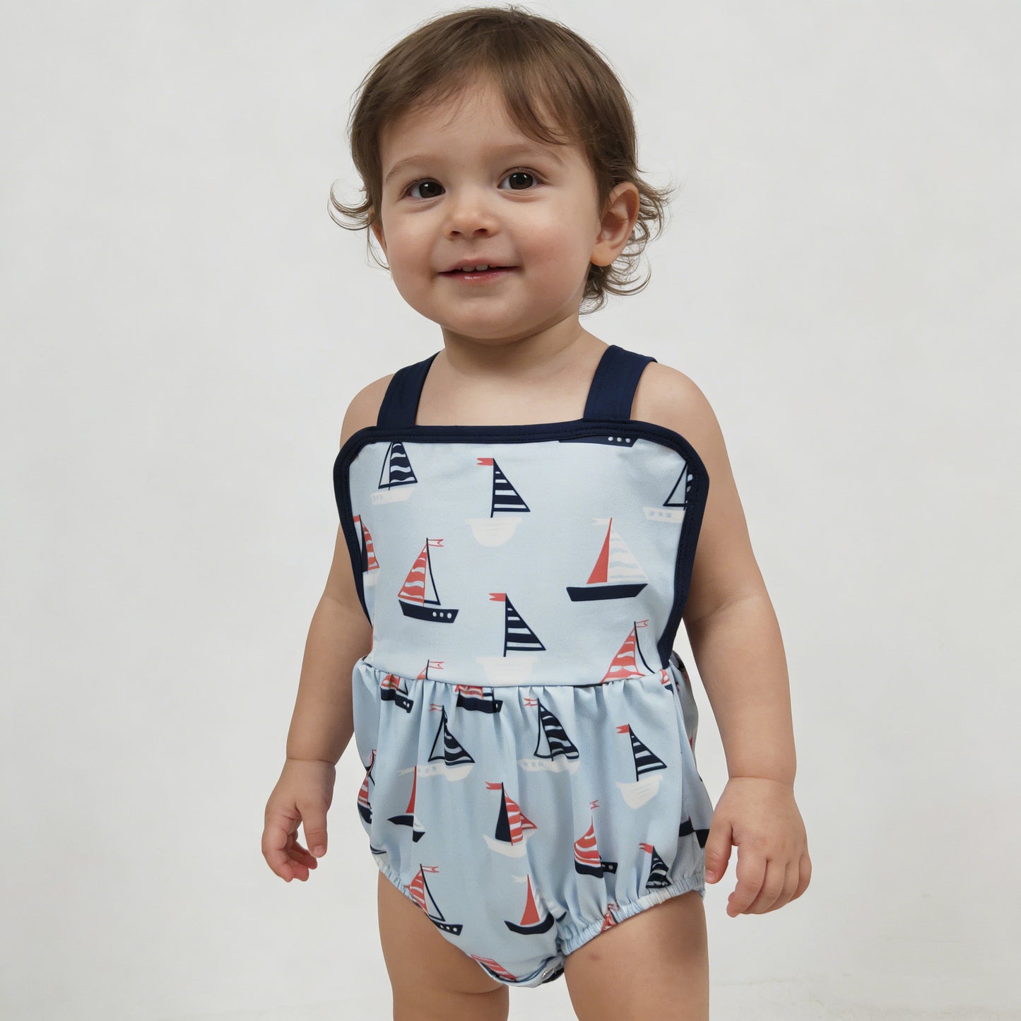 4.3 SR3945 RTS NO MOQ （In stock) Blue straps boat baby boy summer 4th of july romper