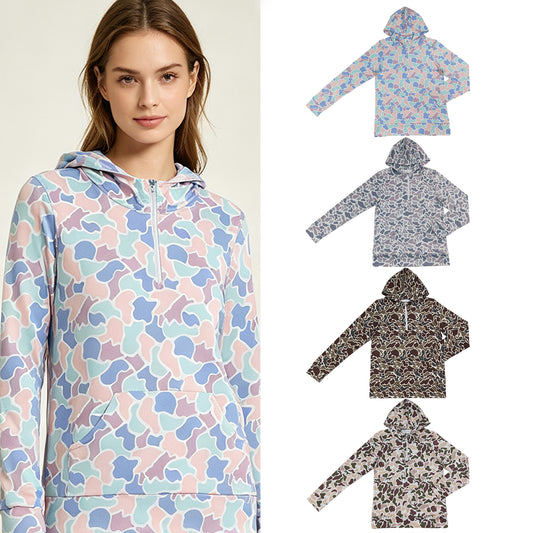 10.10 RTS Sibling Adult Women Camo Print Zip Pocket Long Sleeve Hoodie Top