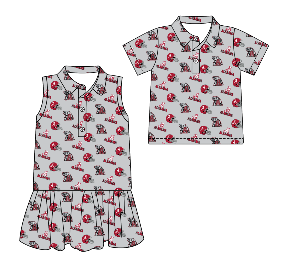 3.11 CUSTOM MOQ 5 Sibling Boys Baby Girls Summer Fashion Short Sleeve Gray Red Hat Elephant Shirt Sleeveless Dress Team Clothes Sets