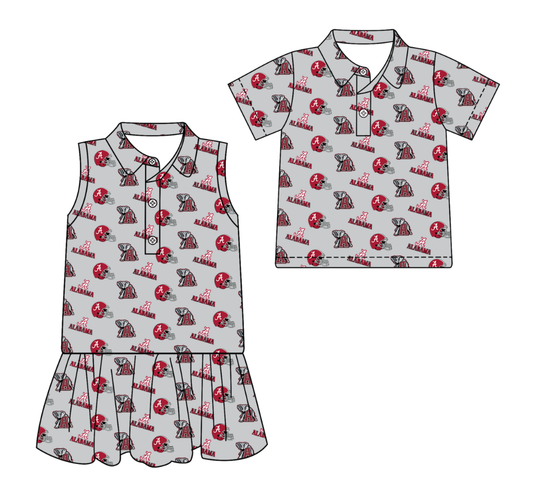 3.11 CUSTOM MOQ 5 Sibling Boys Baby Girls Summer Fashion Short Sleeve Gray Red Hat Elephant Shirt Sleeveless Dress Team Clothes Sets