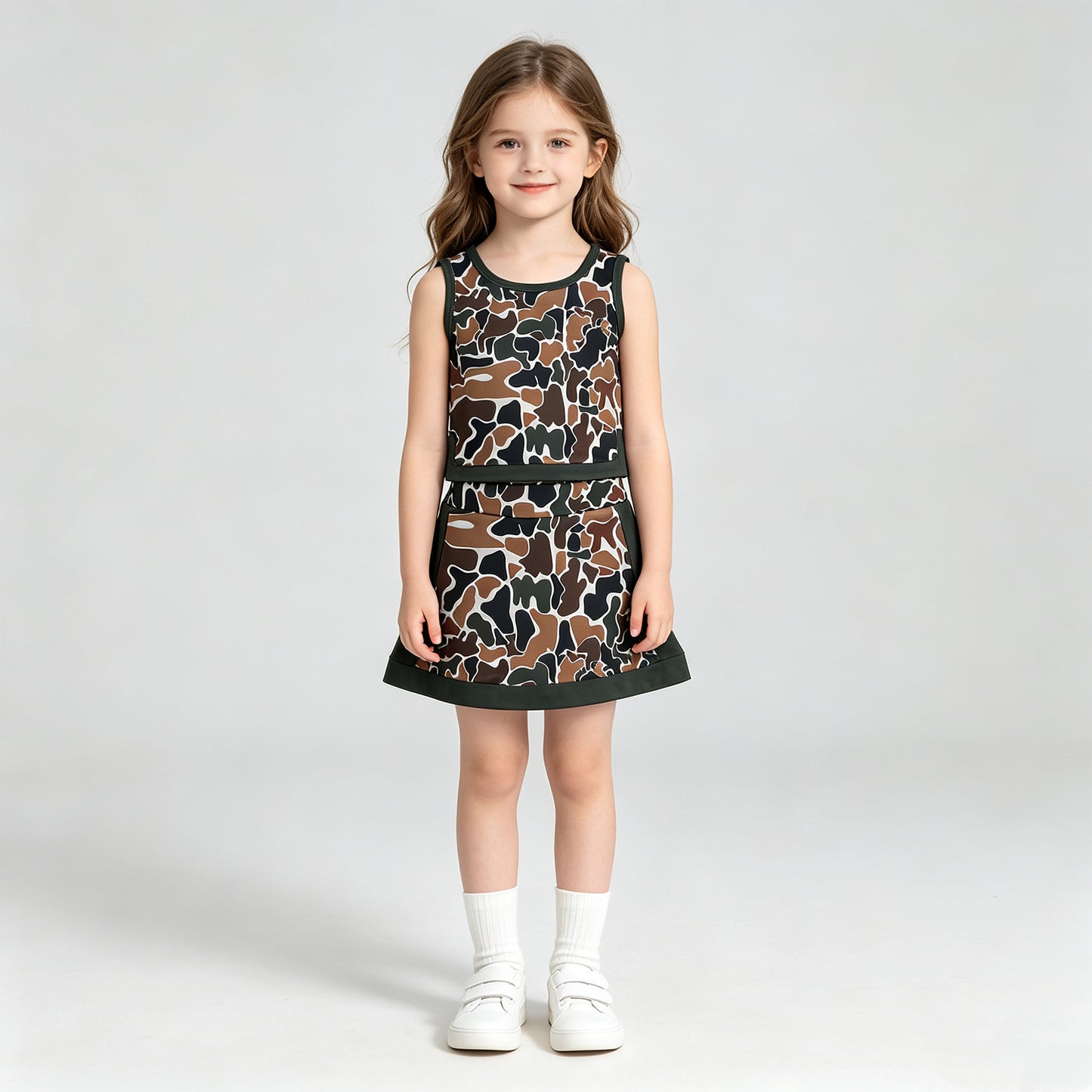 GSD4233  RTS NO MOQ （In stock）Baby Girls Southern Dark Brown Camo Vest Top Skirt Short Yoga Active Clothes Set