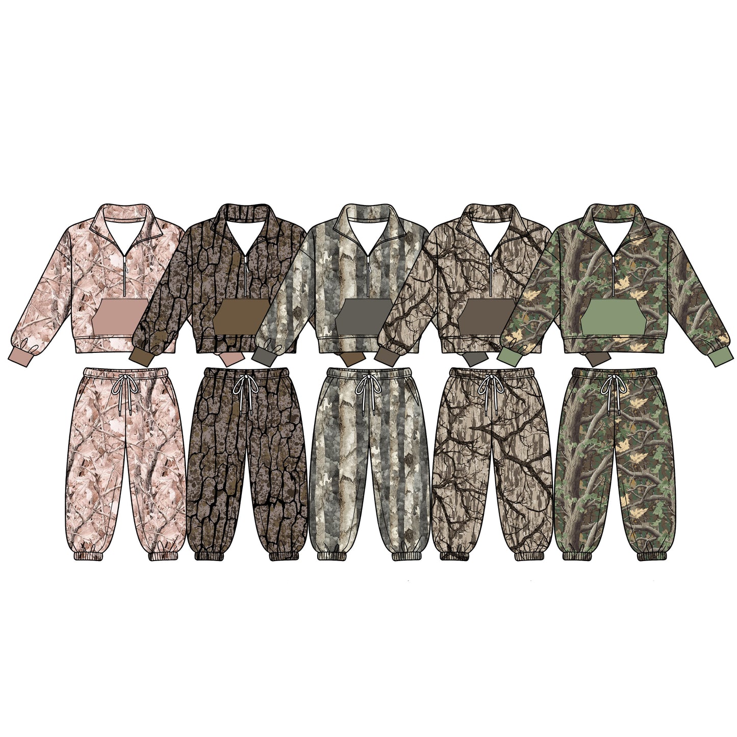 4.18 Pre order No Moq Baby Boys Southern Camo Zip Pocket Pullovers Jogger Pant Clothes Sets