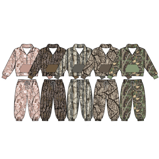 4.18 Pre order No Moq Baby Boys Southern Camo Zip Pocket Pullovers Jogger Pant Clothes Sets