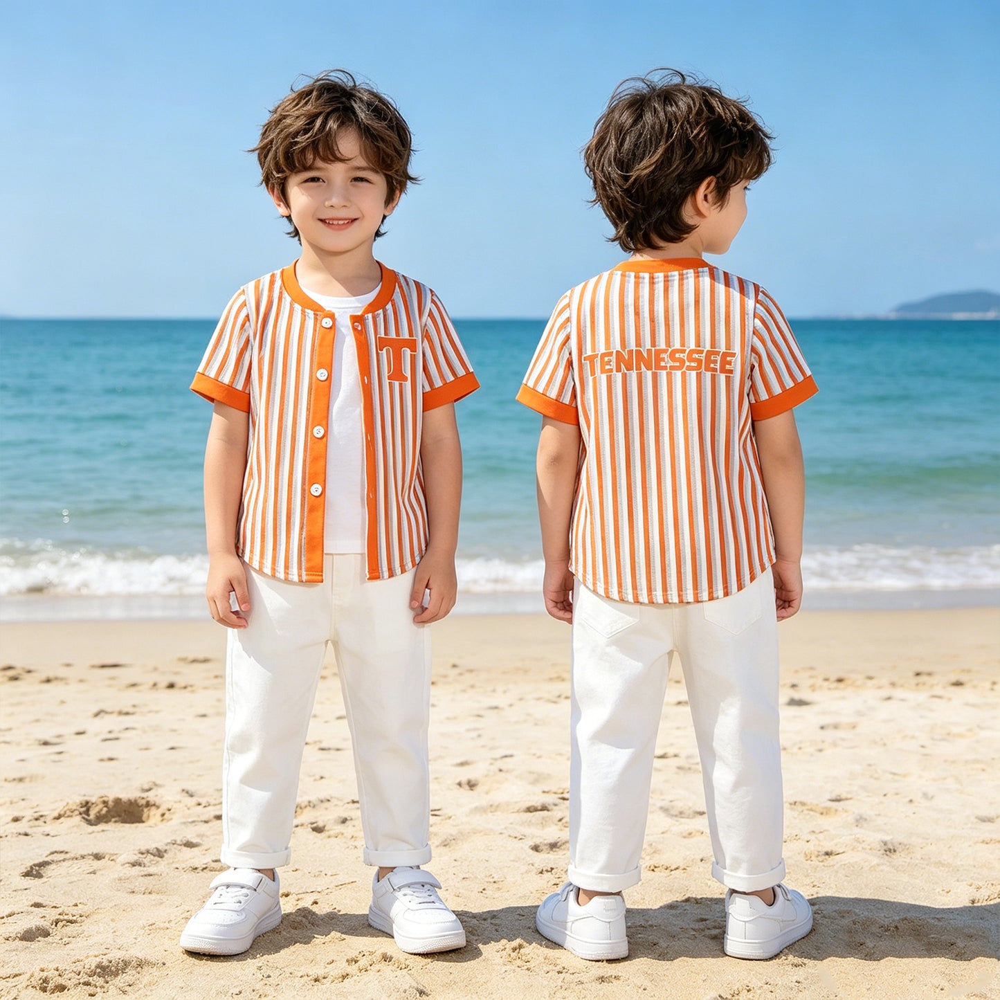 BT1747 RTS NO MOQ （In stock ）Short sleeves stripe T kids boys button down team shirt