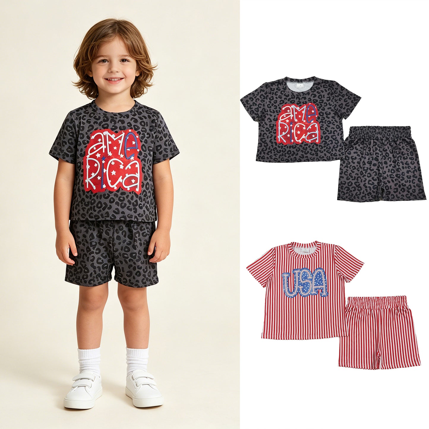 RTS Sibling Short sleeves stripe USA girls 4th of july clothes