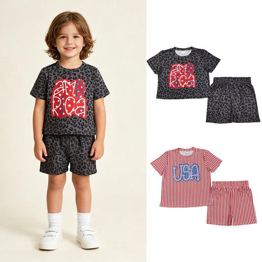 RTS Sibling Short sleeves stripe USA girls 4th of july clothes