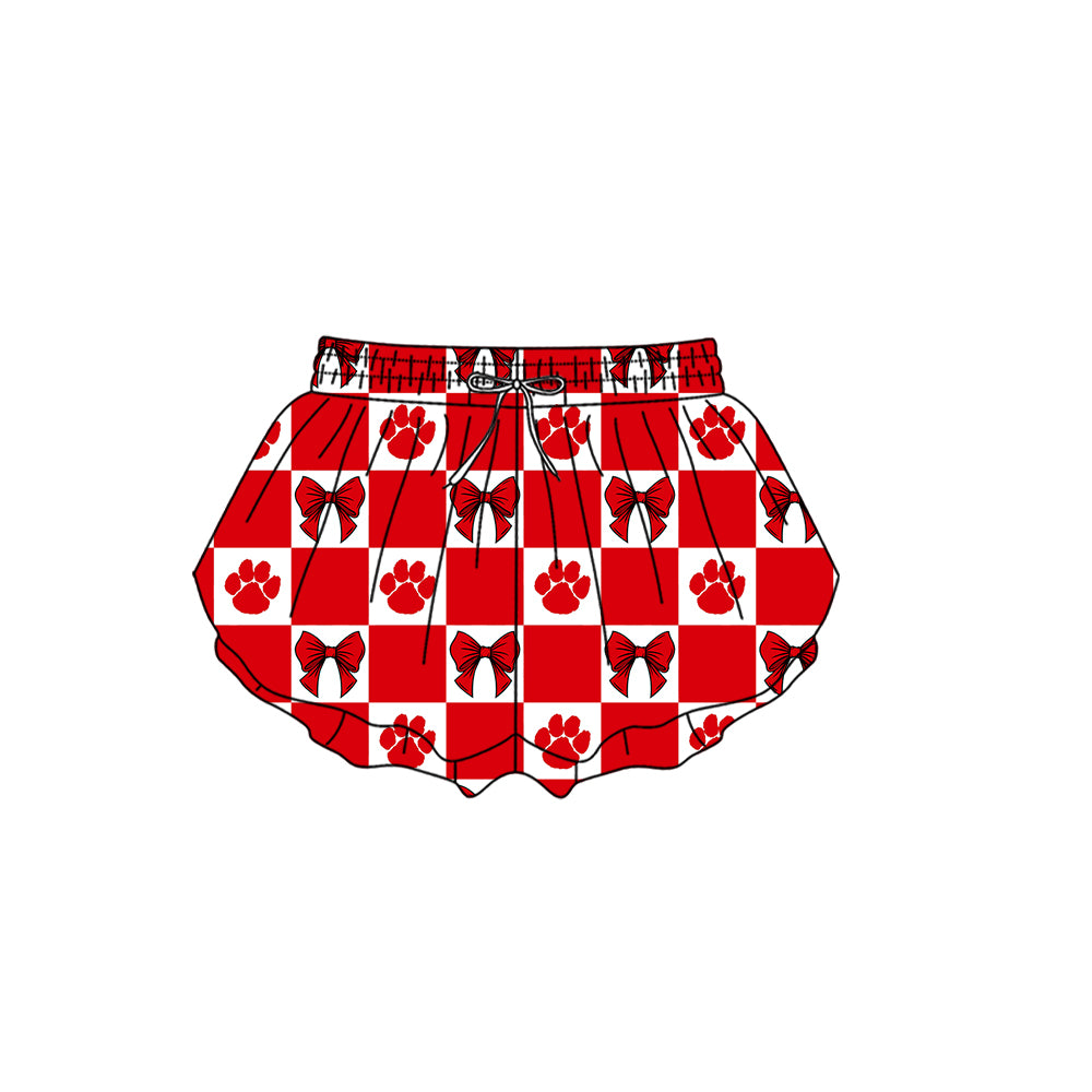 CUSTOM MOQ 5 Sibing Kids Clothing for Girls Baby Girls Bright Red Bow Top Skirts Yoga Active Team Clothes Sets Knee Length Dress Shorts