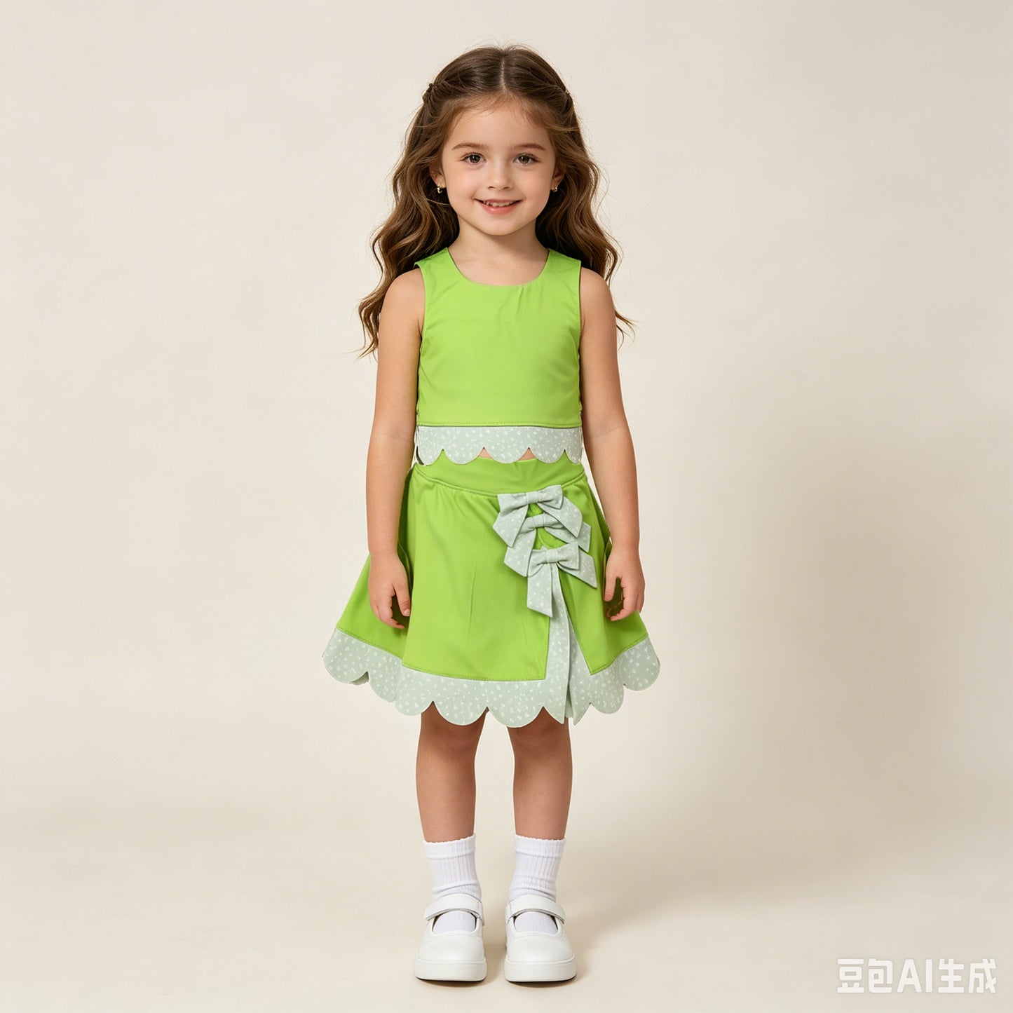 GSD3322 RTS NO MOQ （In stock ）Baby Girls Light Green Sleeveless Vest Top Bows Skirt Shorts Yoga Clothes Sets