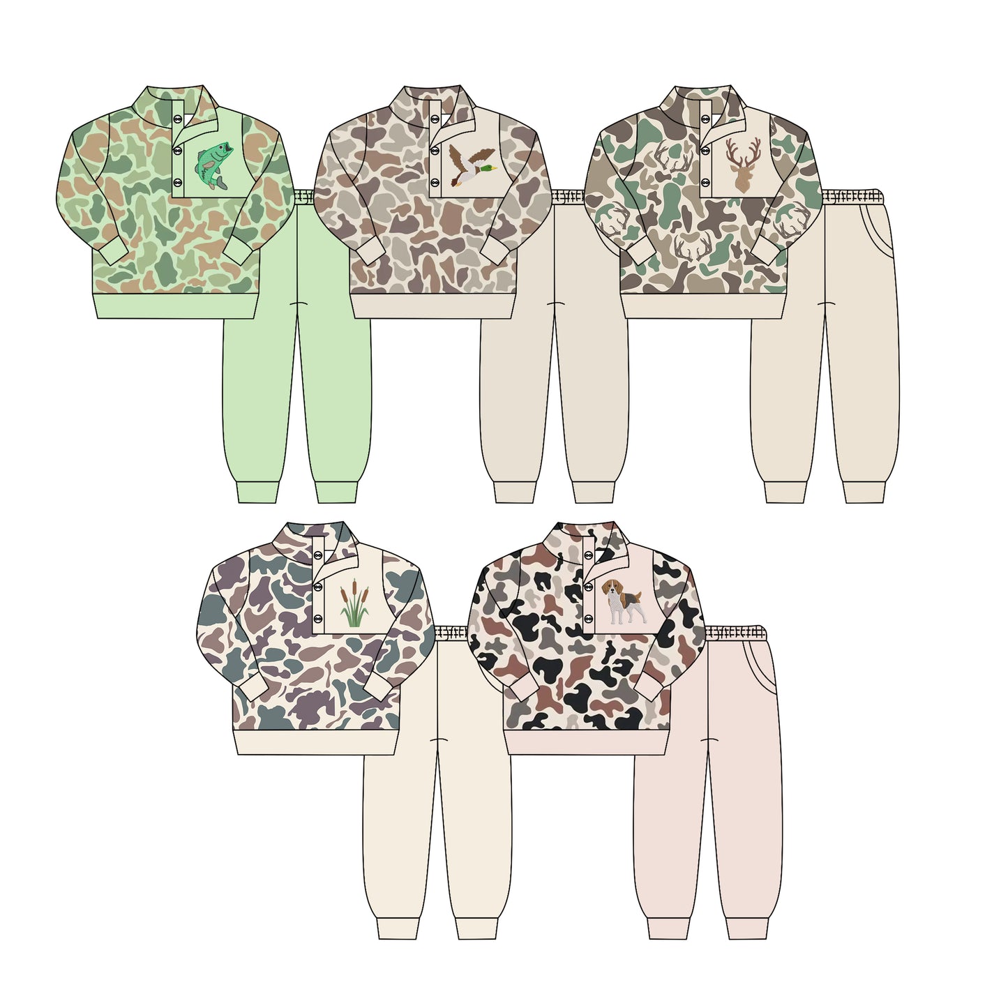 4.15 Pre order No Moq Baby Girls Baby Girls Camo Button Ruffle Pullover Top Jogger Hunting Clothes Sets