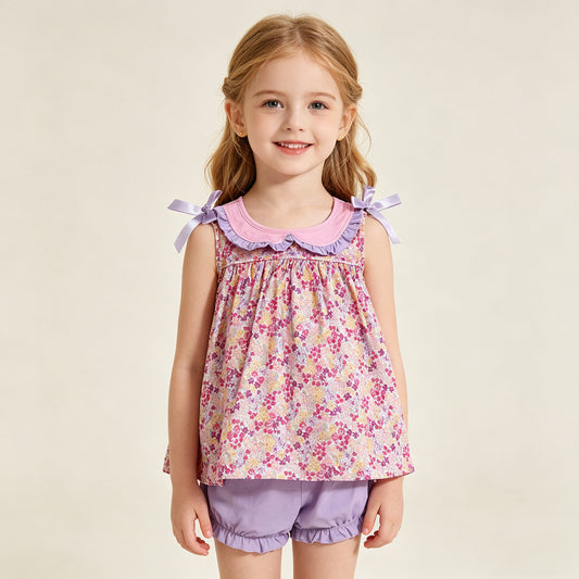 GBO0507 RTS NO MOQ （In stock ）Sleeveless floral tunic bummies baby girls summer clothes