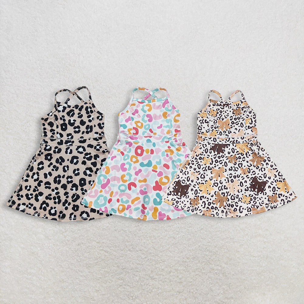 3.2 RST Clothes Sibling 3 Colors Baby Girls Colorful Leopard Shorts Yoga Active Knee Length Dresses