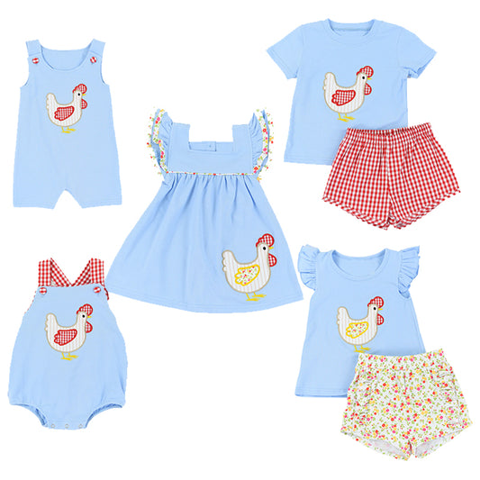 Baby Boys and Girls  Chicken Short Sleeve Blue Rompers-Short sleeve suits-dress preorder