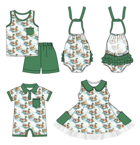 Sleeveless duck pocket top shorts kids boys clothes