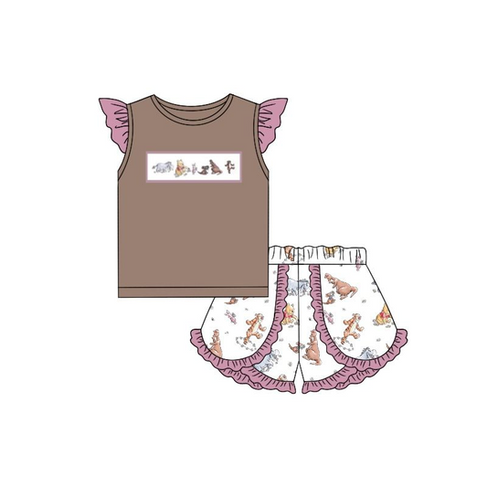GSSO1281	  Pre-order baby girls clothes flying sleeves top with shorts kids summer set