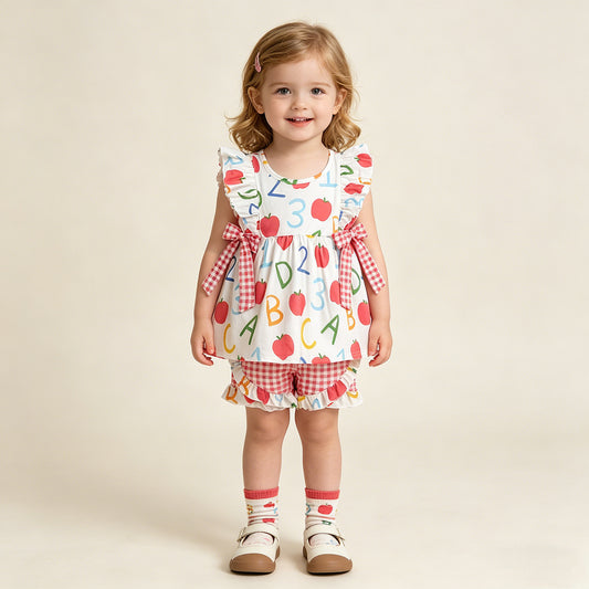 GSSO3258 RTS NO MOQ （In stock ）ABC apple tunic plaid shorts girls back to school outfits