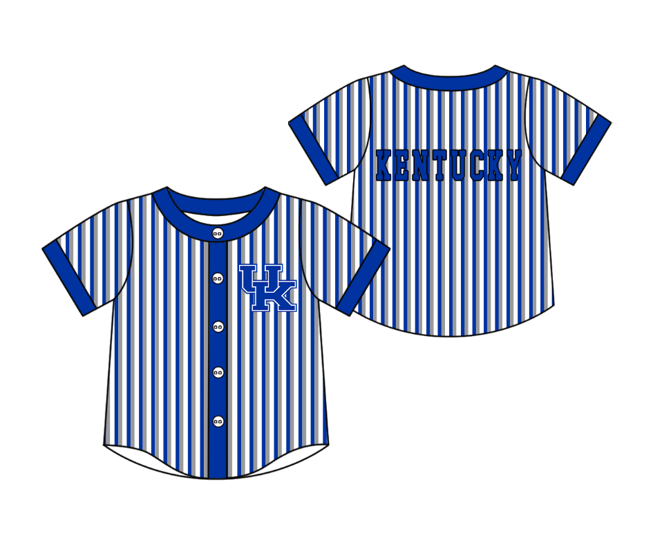 CUSTOM MOQ 5 Cute Kids Clothing Baby Kids Blue UK Stripe Short Sleeve Team T-shirts Top