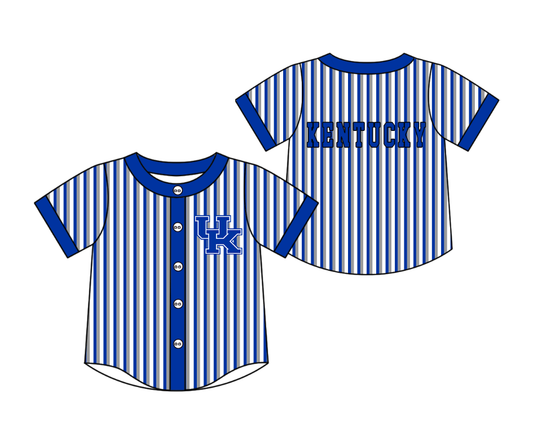 CUSTOM MOQ 5 Cute Kids Clothing Baby Kids Blue UK Stripe Short Sleeve Team T-shirts Top