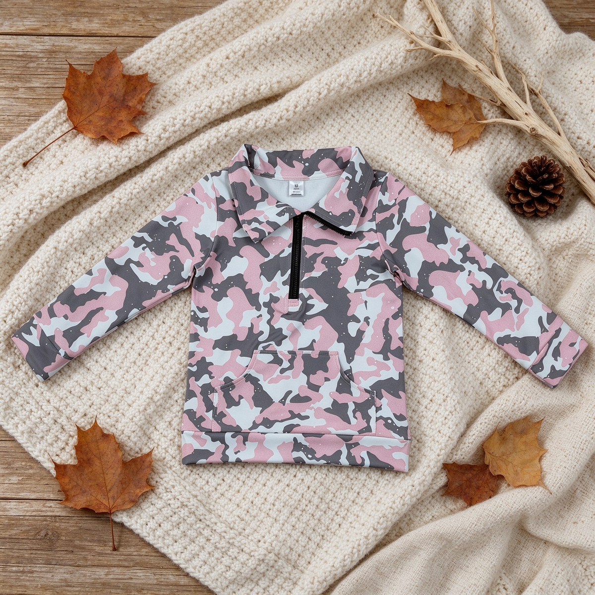 RTS NO MOQ （In stock）yoga fabric GT1178 Yoga Baby Girls Pink Gray Camo Pockets Zipper Yoga Pullovers Top