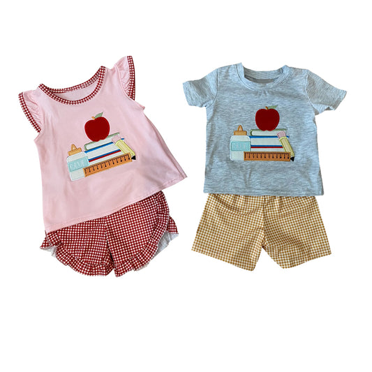 Baby Girls Apple Back To School Books Tunic Ruffle Shorts Sets