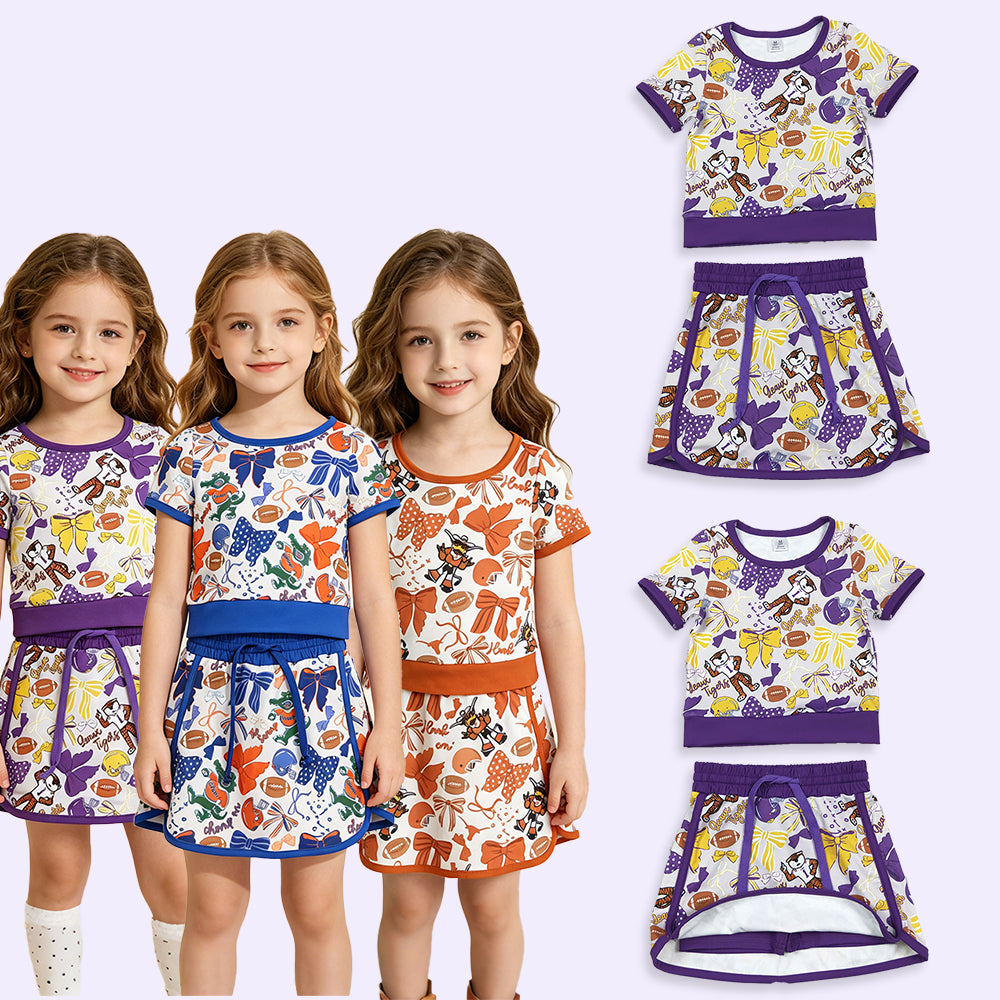 GSD3695 RTS NO MOQ （In stock ）Baby Girls Bow Football  Top Skirt Short Team Yoga Active Clothes Sets