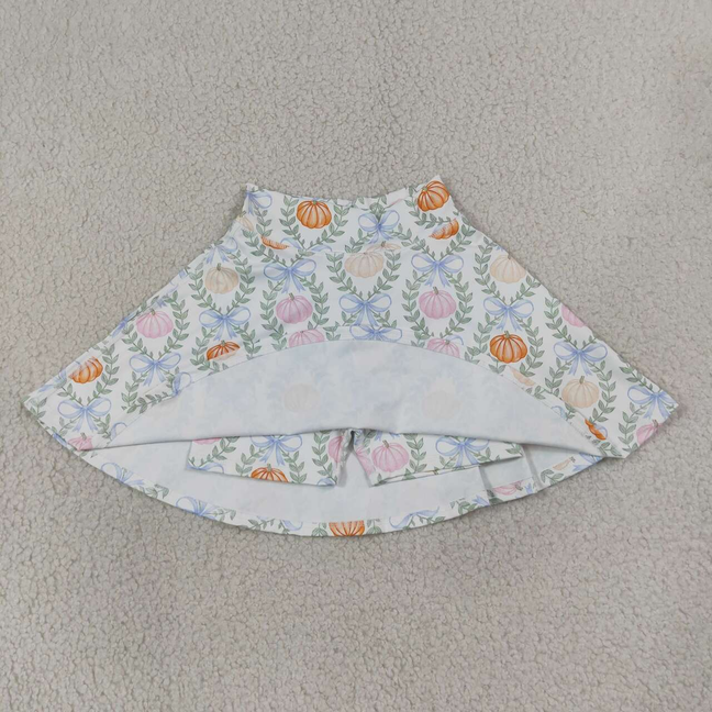 GLK0317  RTS NO MOQ （In stock）Baby Girls Colorful Pumpkins Bows Checked Fall Yoga Active Skirt Shorts Bottom
