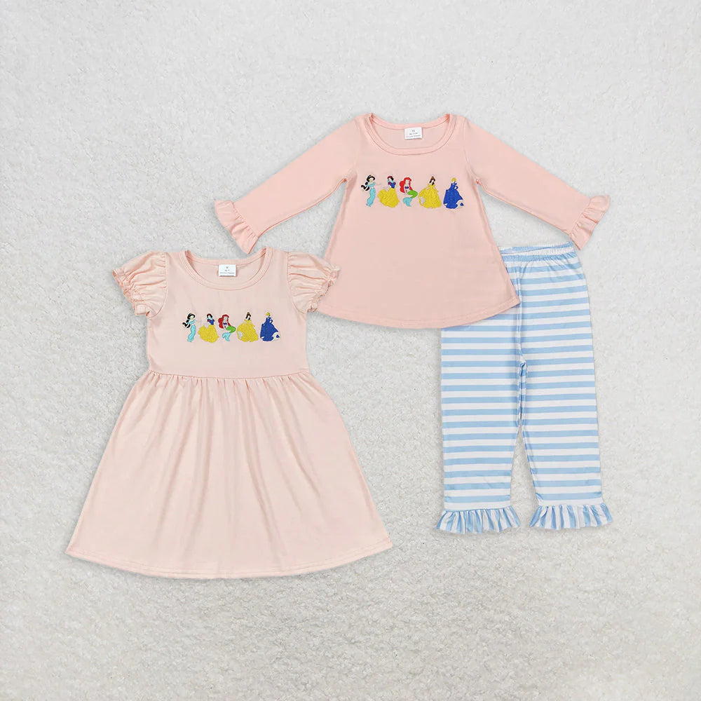 11.10 RTS Sibling Baby Girls Pink Princess Tunic Pants Clothes Sets Knee Length Dresses