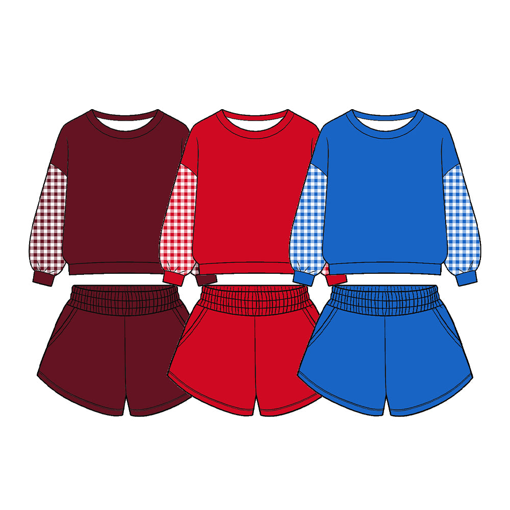 (Preorder new) No moq cotton fabric  Baby Girls And Adult Solid Color Long Sleeve Top Shorts Outfit Set