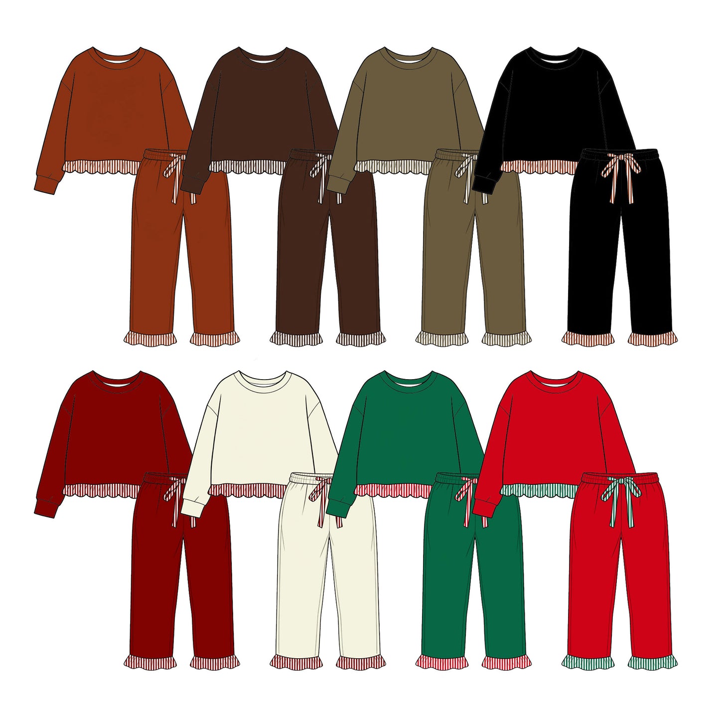 (Preorder new) No moq Baby Girls Solid Long Sleeve Pocket Sweatshirt Pants Casual Clothes Set