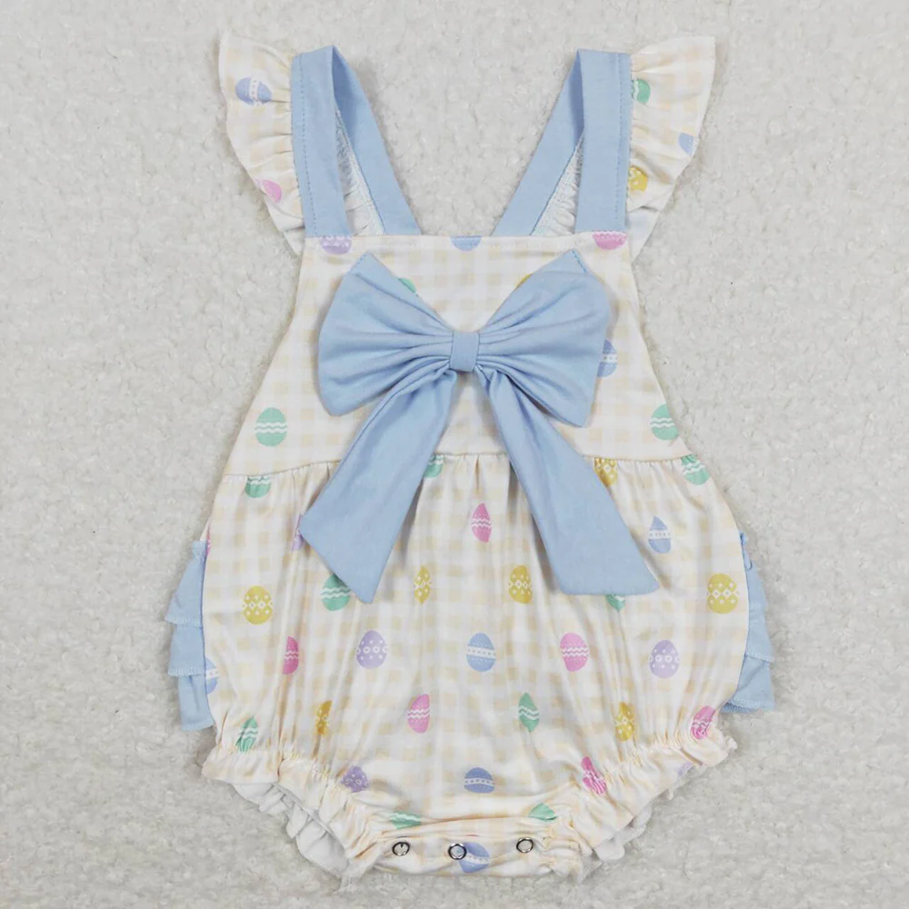 Sibling Baby Girls Bow Easter Eggs Rompers Dresses Outfits Suits