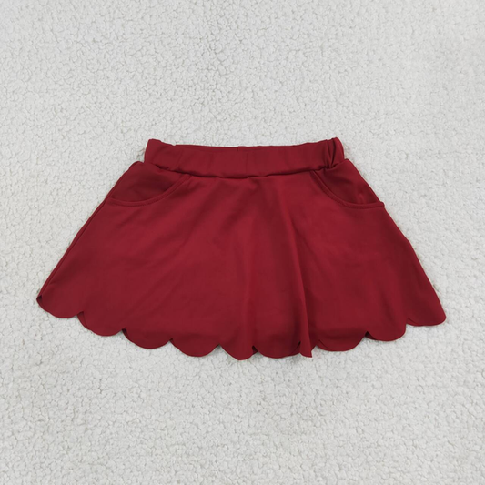 GLK0304 RTS NO MOQ （In stock）Baby Girls Maroon Scallop Yoga Skirt Shorts Bottom