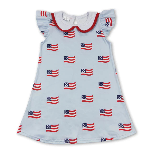 RTS Sibling Flutter sleeves flag girls 4th of july dress