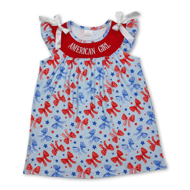 RTS Sibling Flutter sleeves flag girls 4th of july dress