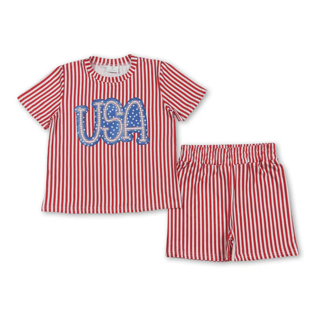 RTS Sibling Short sleeves stripe USA girls 4th of july clothes